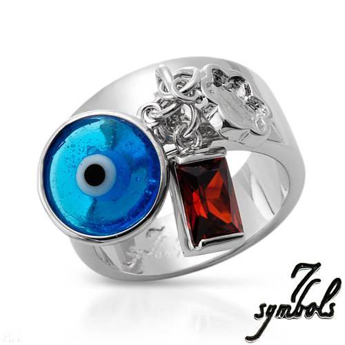 *7SYMBOLS* SEXY CRYSTAL N GLASS DANGLE RING-sz 7